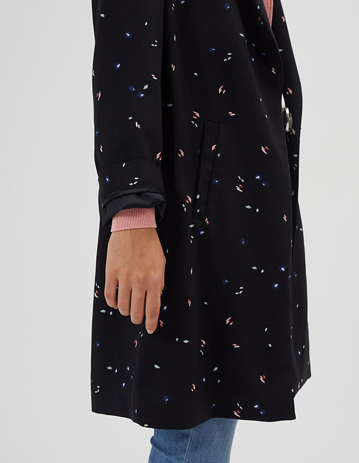 Schwarzer Trenchcoat, dezenter Fleckenprint I.Code-5 Schwarzer Trenchcoat, dezenter Fleckenprint I.Code-5