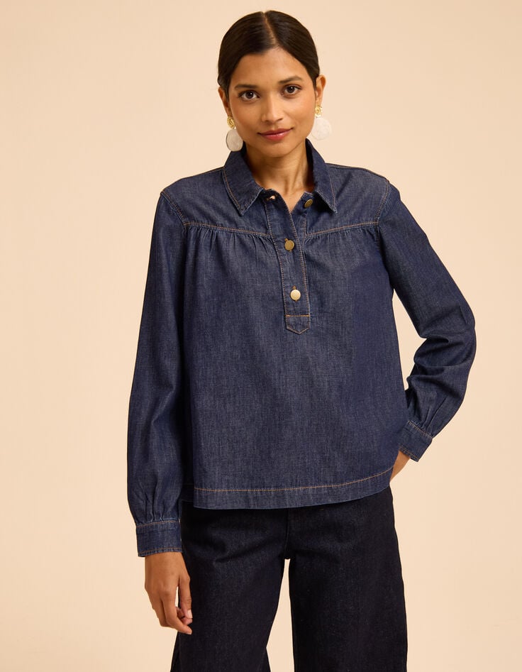Blauwe jeansblouse kielstijl I.Code-3 Blauwe jeansblouse kielstijl I.Code-3