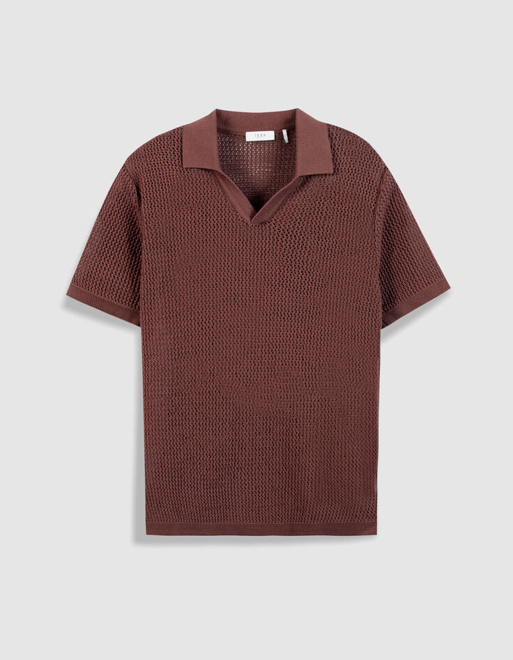Braunes durchbrochenes Poloshirt Herren-6