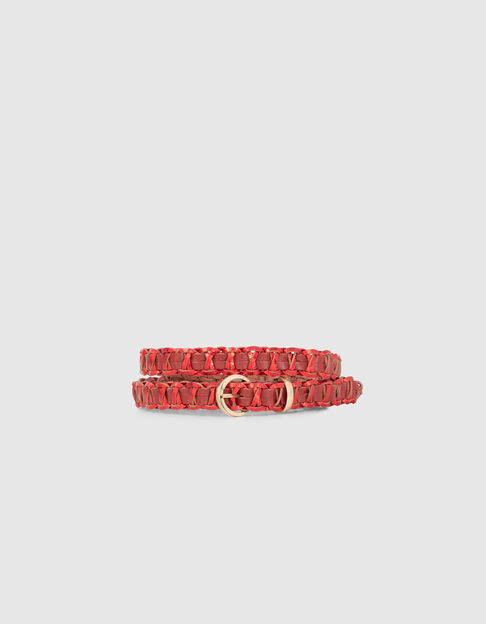 I.Code candy red woven leather belt