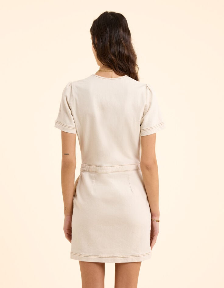 Robe en jean écru surpiqûres ocre I.Code-5 Robe en jean écru surpiqûres ocre I.Code-5