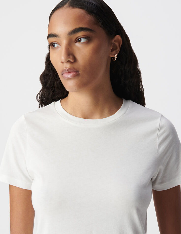 Wei&szlig;es T-Shirt Damen mit Fischgr&auml;ten-Stickerei R&uuml;cken-3