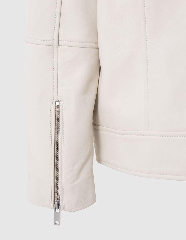 -Bikerjacke aus Leder mit Rei&szlig;verschlusstaschen in Ecru-8