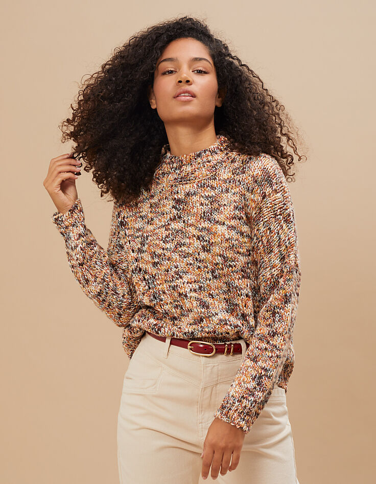Rozenhout trui opstaande hals gemengd tricot I.Code-3