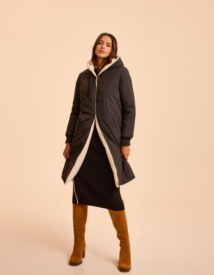 Omkeerbare parka zwart nylon en ecru sherpa I.Code-3