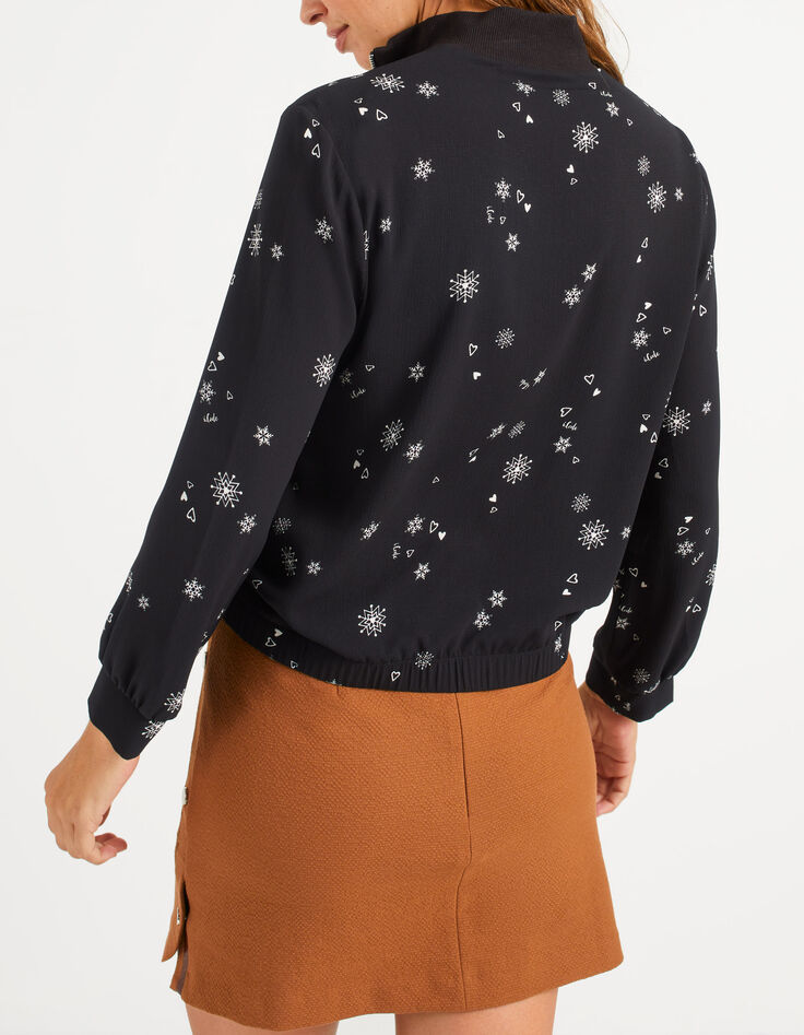 Schwarze Bluse mit Schneeflockenprint I.Code-2