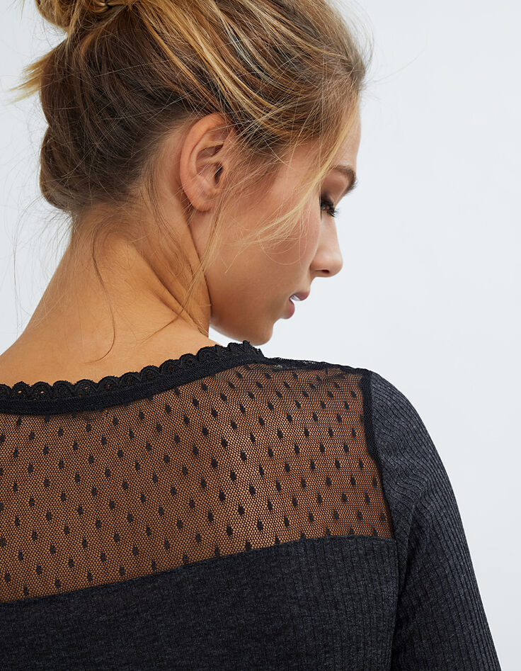 Camiseta gris acanalado con rejilla plumetis I.Code-2