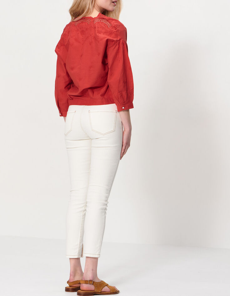 Blouse terracotta à broderies ton sur ton I.Code-4