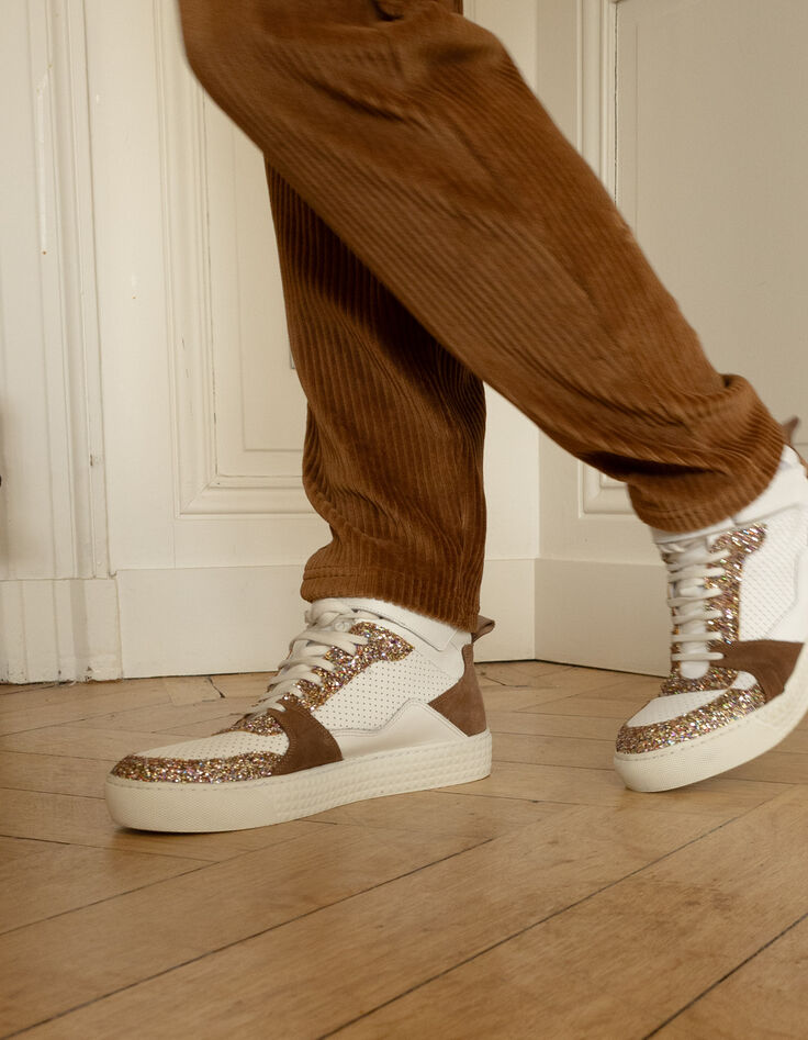 Zapatillas altas de lentejuelas marrones y blancas I.Code-10