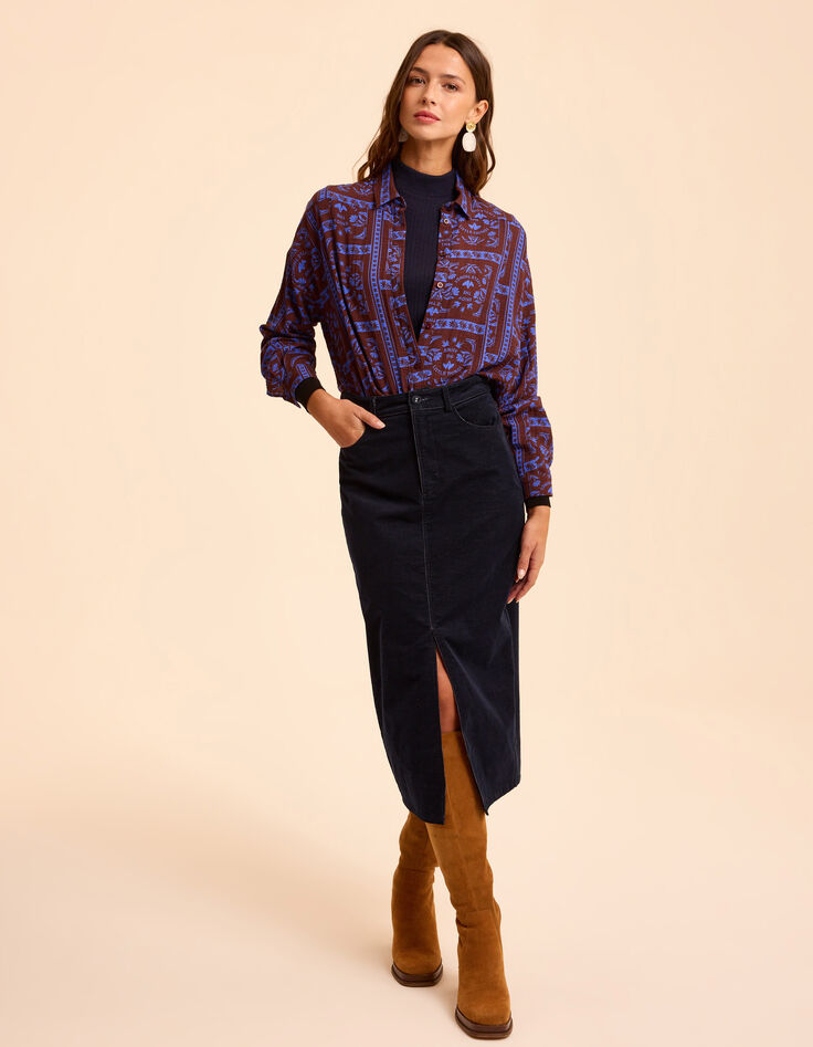 Pull col cheminée bleu tricot côtelé I.Code-7