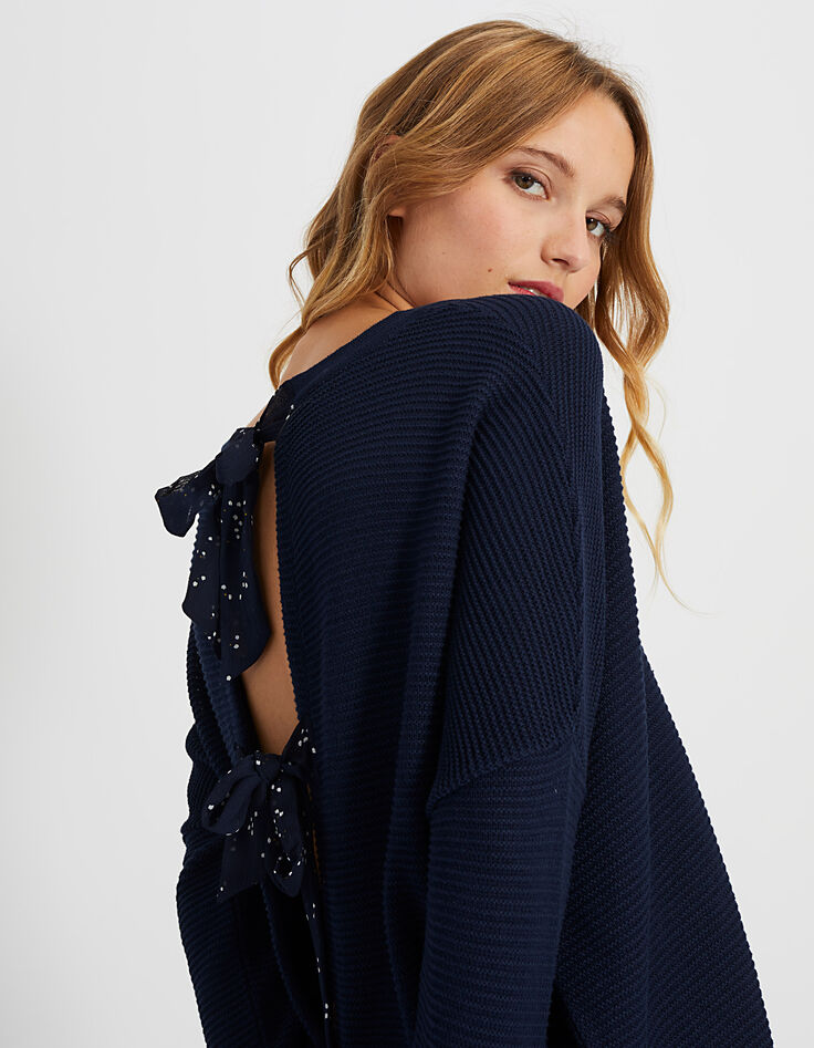 Marineblauer Pullover mit Rückenschleifen I.Code-1
