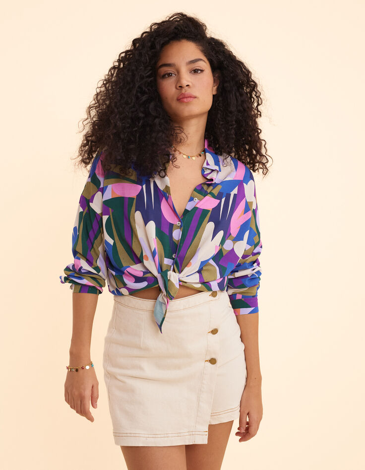 Chemise beige visuel floral graphique I.Code x THE FEEBLES-1