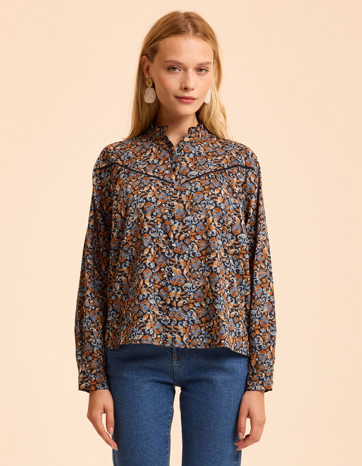 I.Code blue blouse with baroque flower print-2