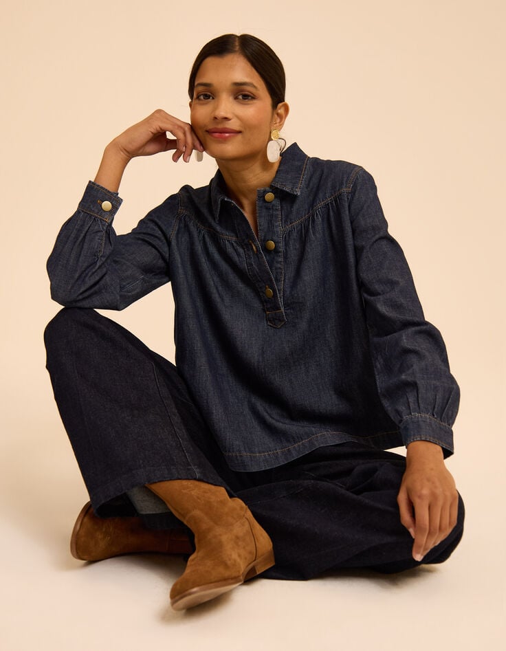 Blauwe jeansblouse kielstijl I.Code-1 Blauwe jeansblouse kielstijl I.Code-1