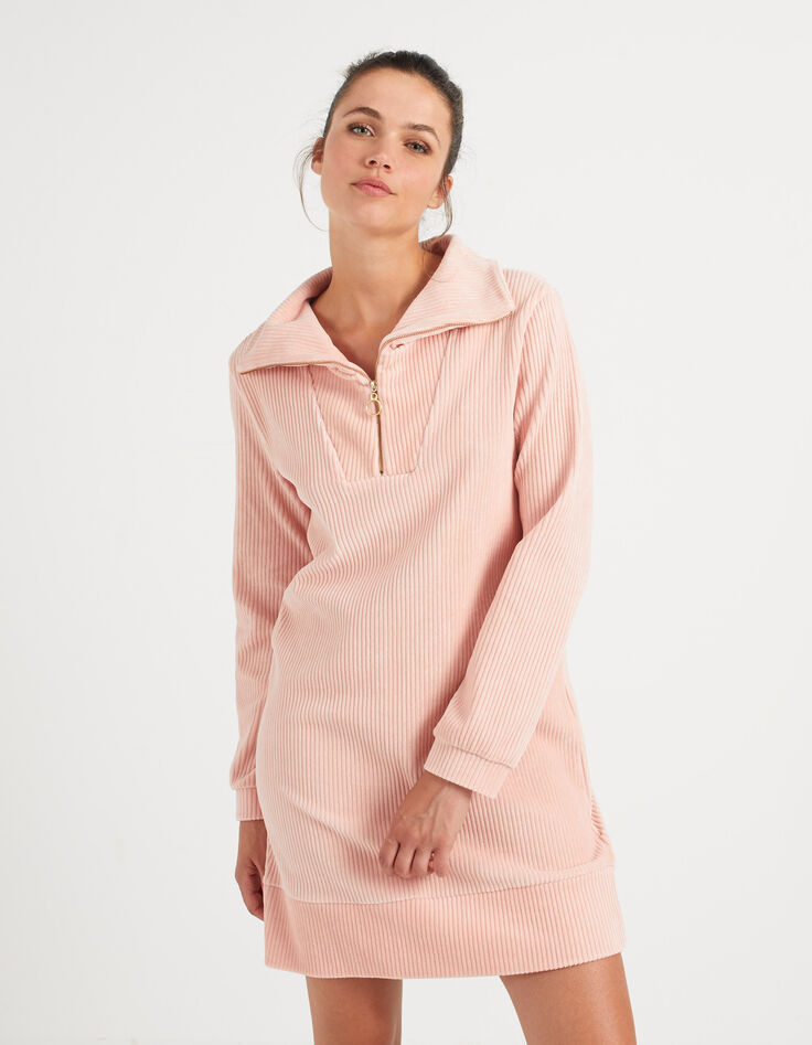 Robe sweet pink bio en panne de velours côtelée I.Code-2