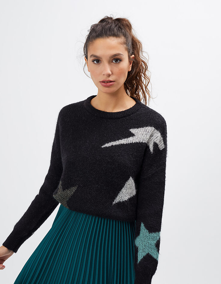 Schwarzer Pullover I.Code mit geometrischen Formen-2