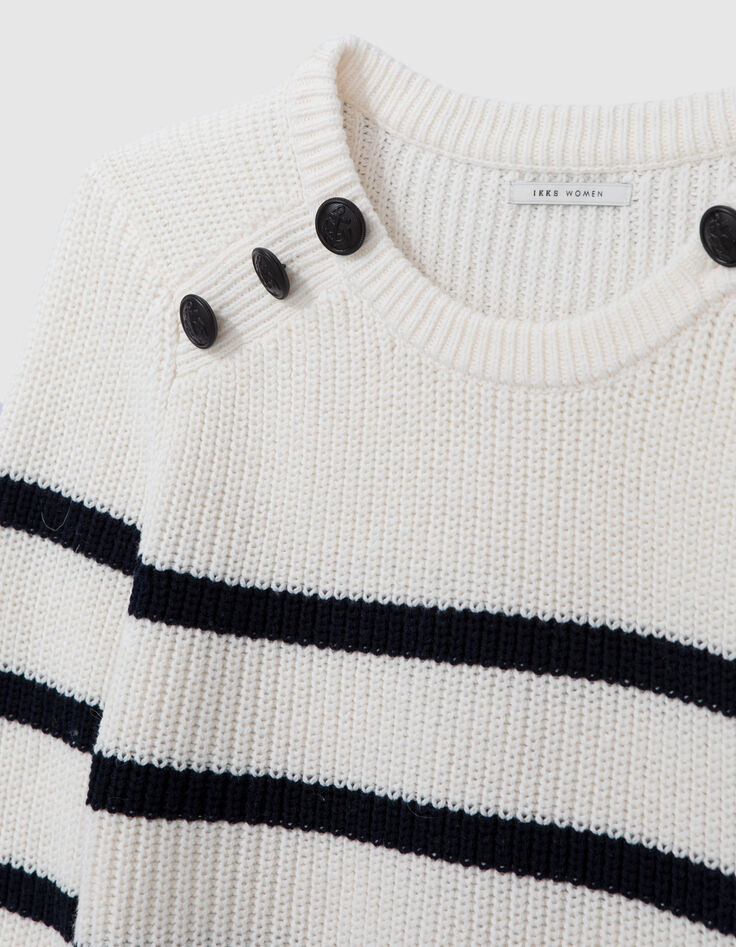 Cremefarbener Damen-Matrosenstrickpullover Ankerkn&ouml;pfe-7