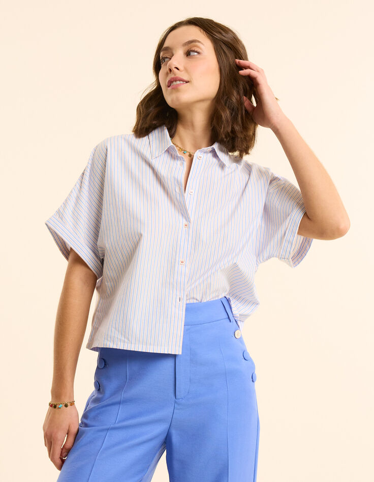 Witte cropped hemdblouse strepenmotief I.Code-3