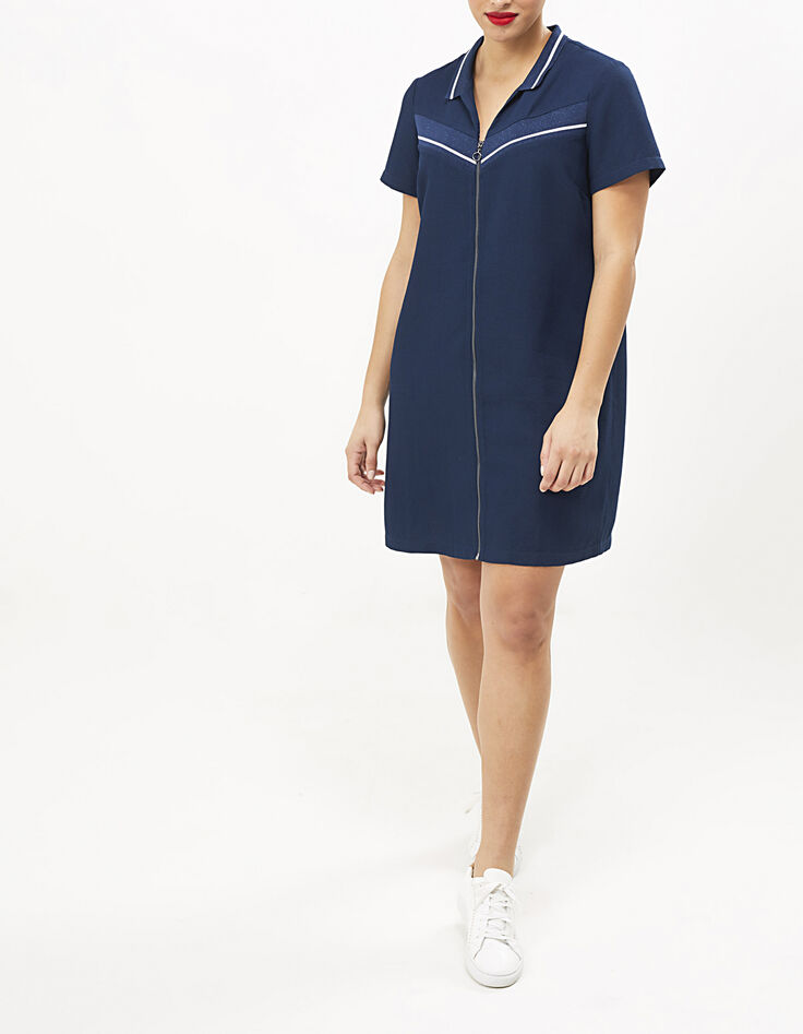 Robe marine zippée avec bords-côtes rayés I.Code-6