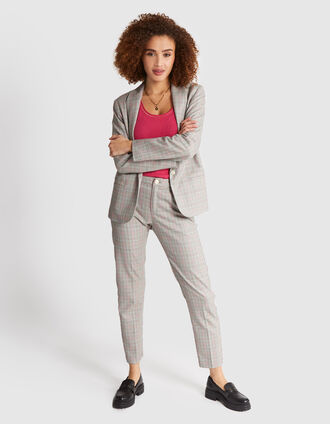 I.Code beige check suit trousers