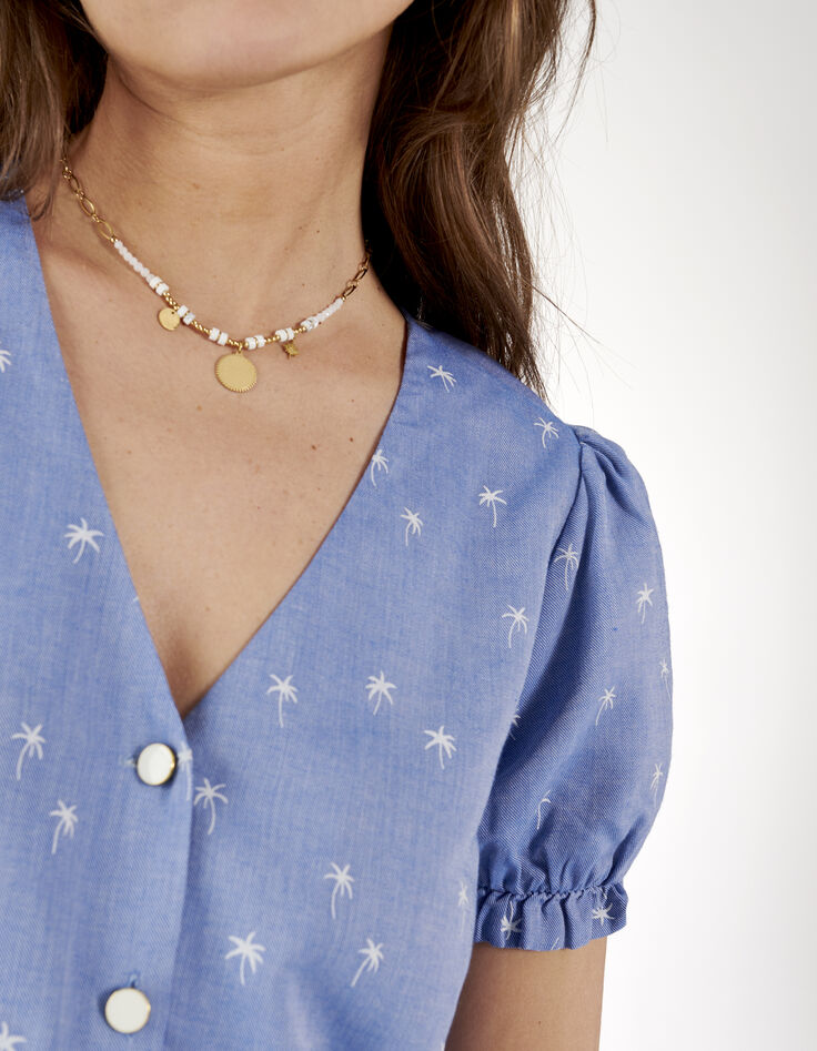 Top bleu à motif palmiers I.Code-4 Top bleu à motif palmiers I.Code-4