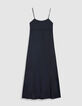 Marineblaues langes Kleid f&uuml;r Damen mit d&uuml;nnen Riemen und Knopfleiste-8