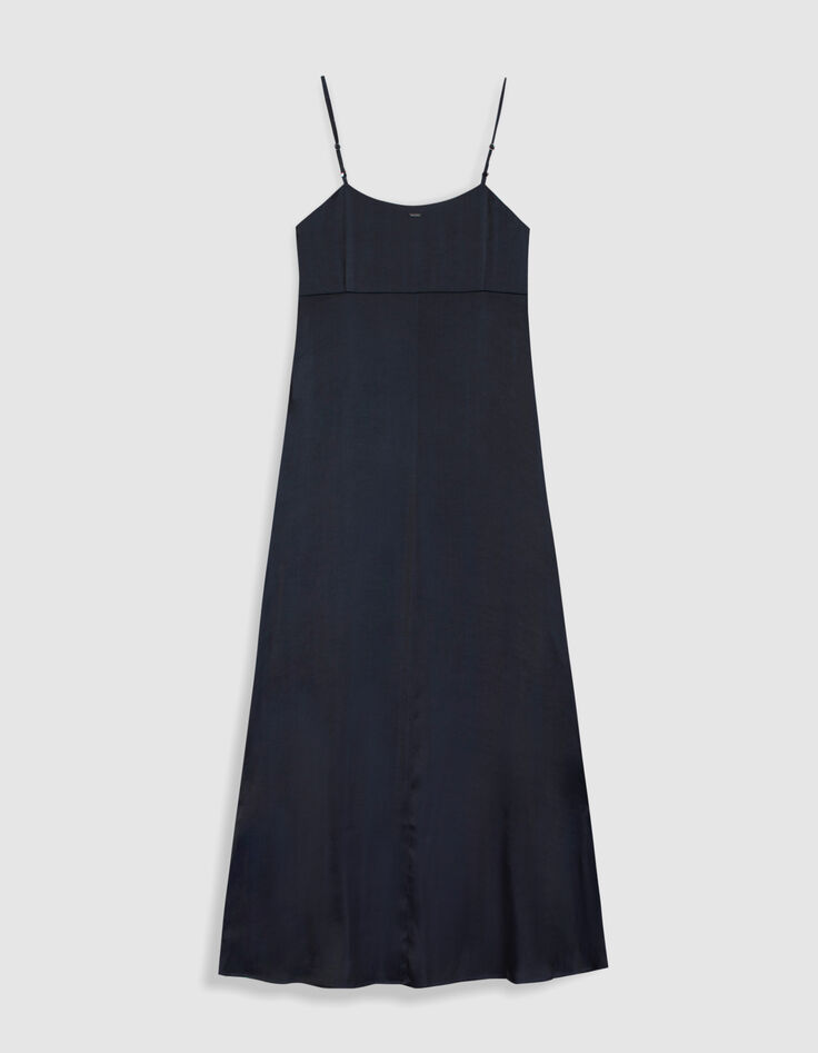 Marineblaues langes Kleid f&uuml;r Damen mit d&uuml;nnen Riemen und Knopfleiste-8