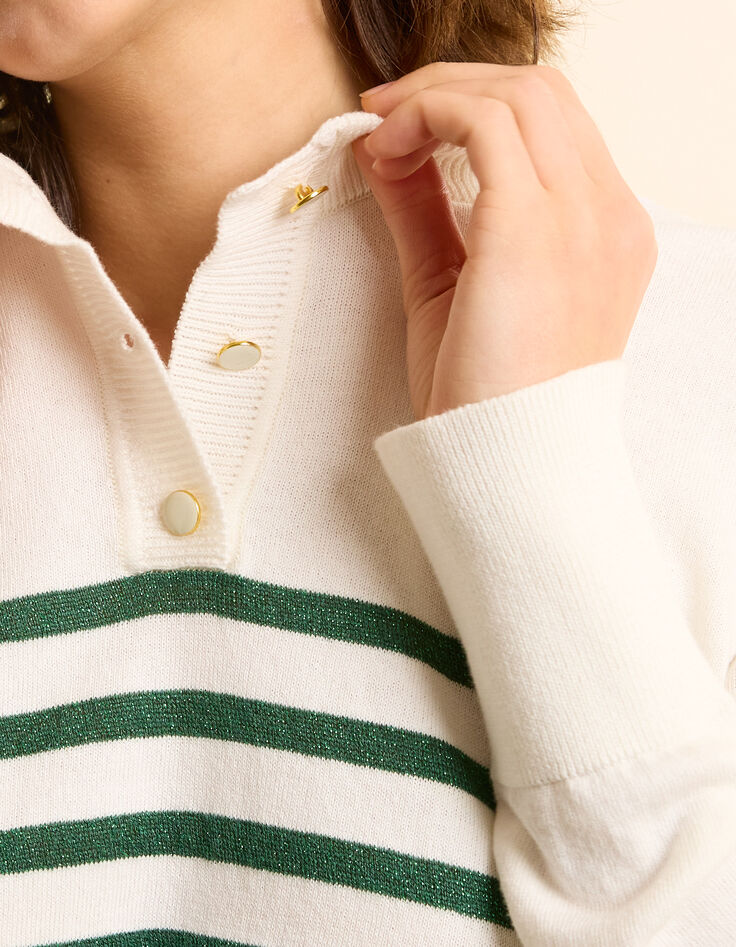 Weißer Strickpullover mit grünen Lurex-Streifen I.Code-6
