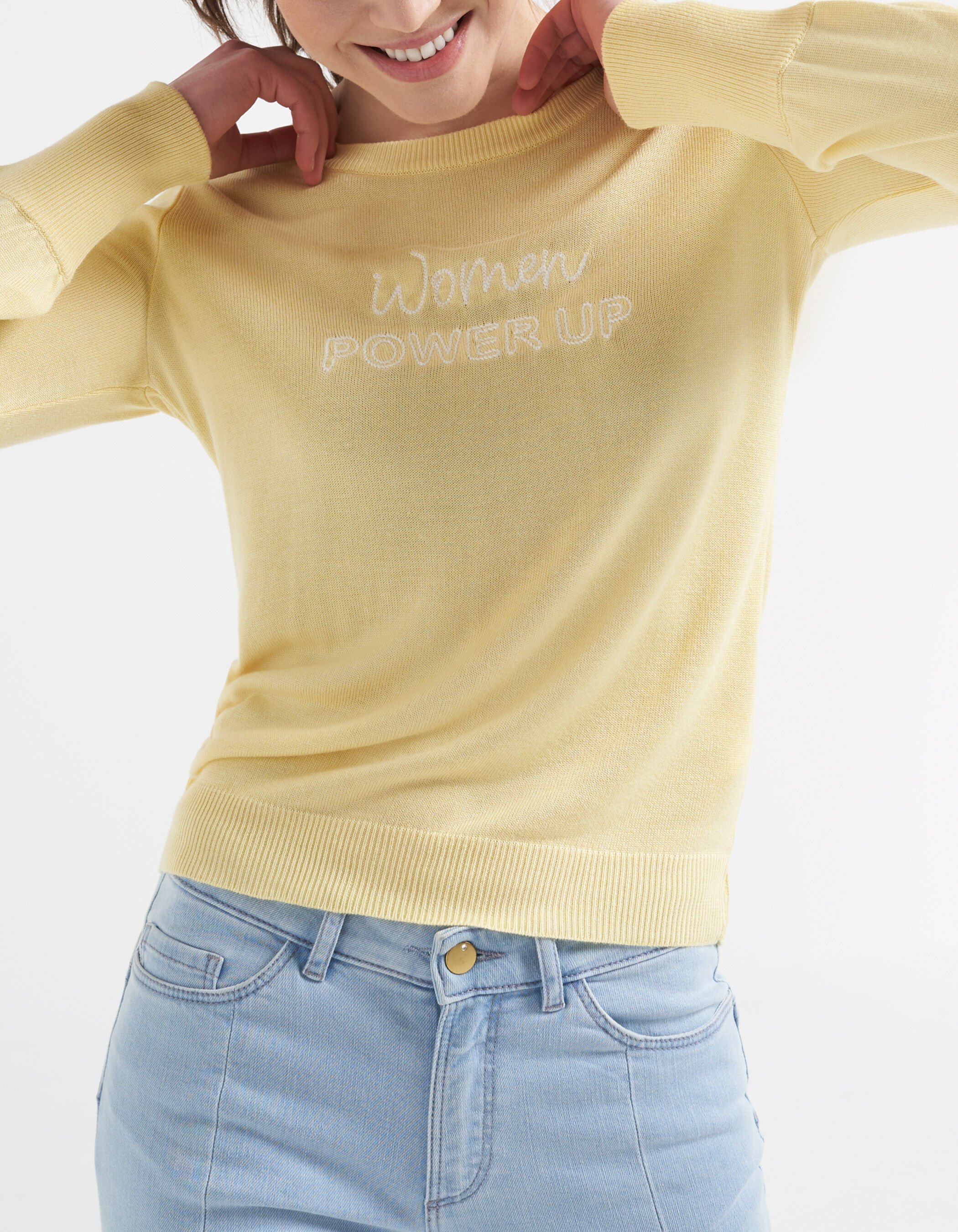Yellow cheap slogan jumper