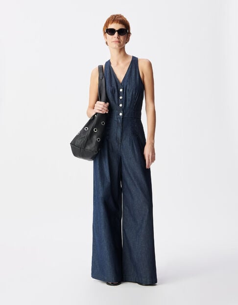Women's wide sleeveless raw denim jumpsuit - IKKS