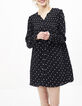 I.Code black dress with ruffles and white embroidery-2