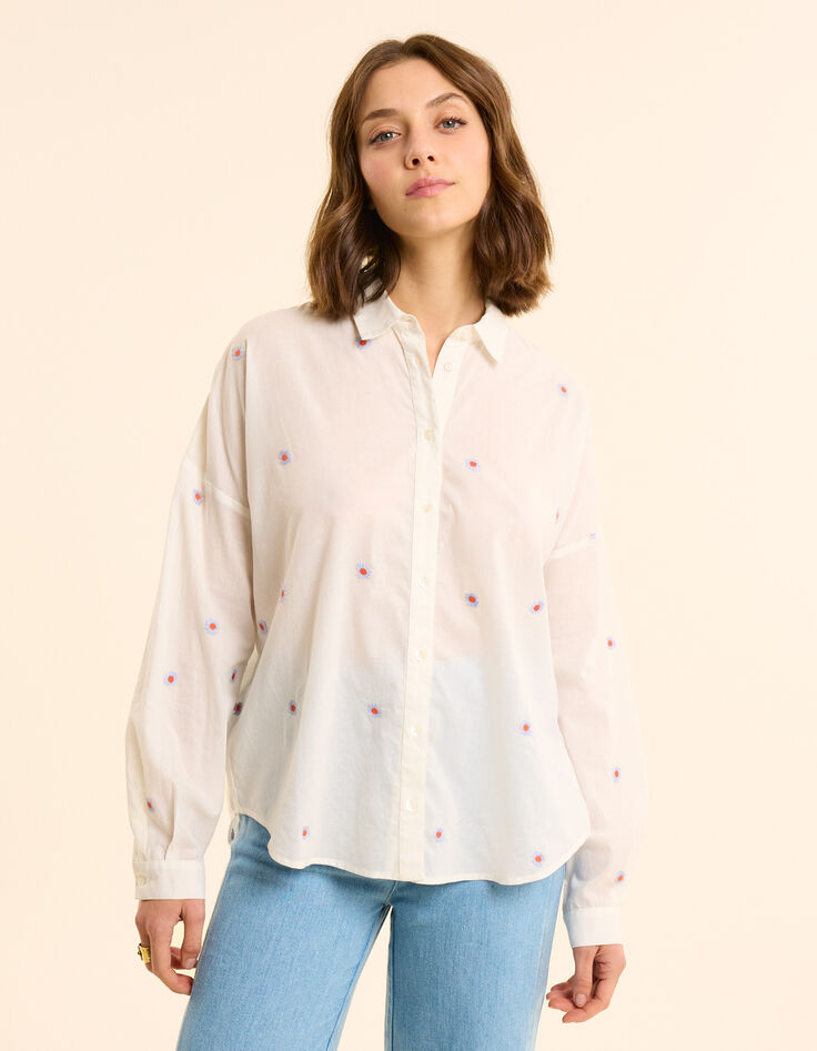 Camisa blanca con bordado de flores I.Code-5