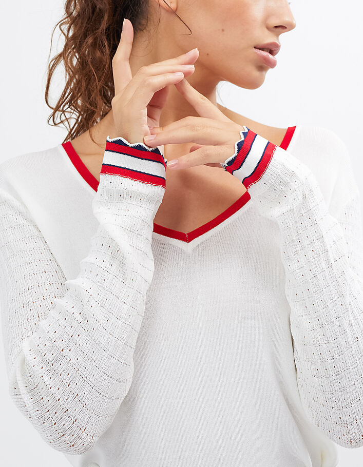 Gebroken witte trui met rode borduursels I.Code - I.CODE