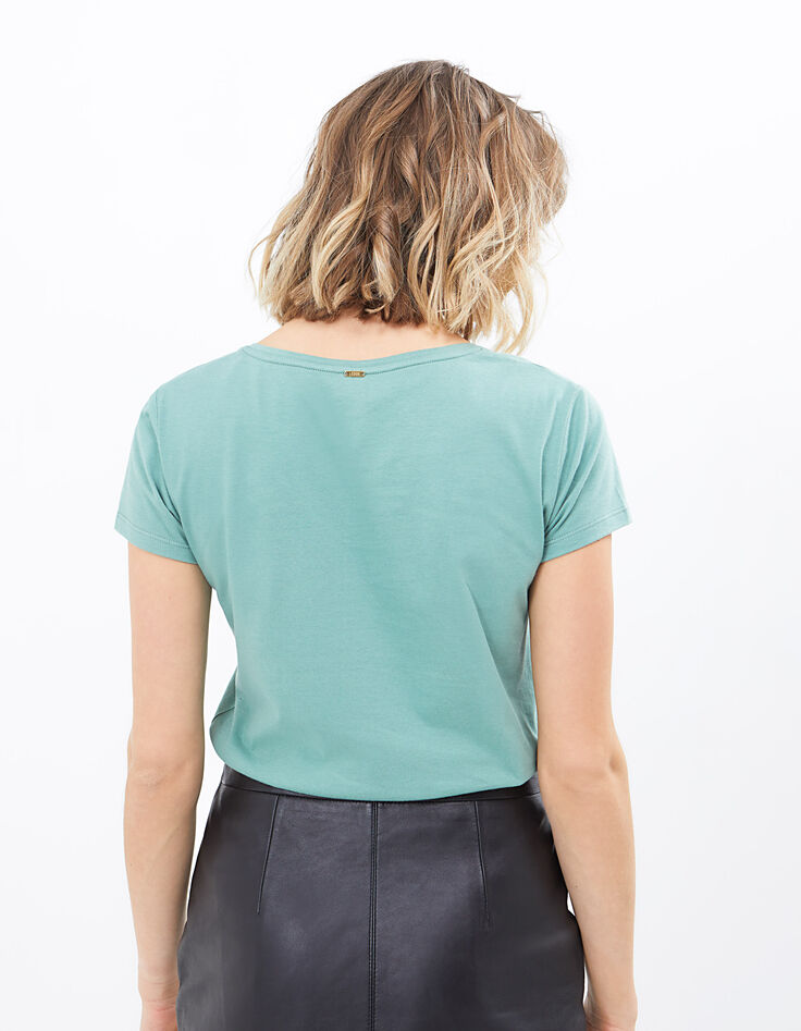 Mandelgrünes T-Shirt mit gesticktem Schriftzug I.Code-4