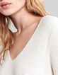 Cremefarbener Damen-Rippstrickpullover mit Nieten-3