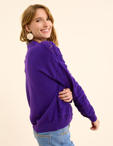 Cárdigan morado de punto calado de fantasía I.Code