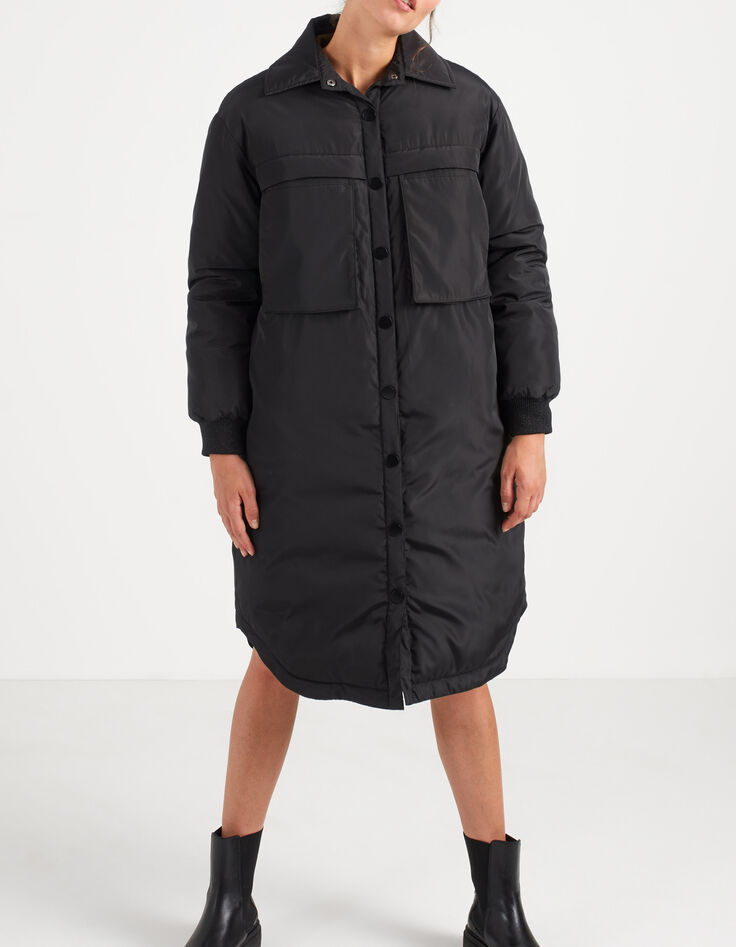 Lange, schwarze Steppjacke mit Maxi-Taschen I.Code-4