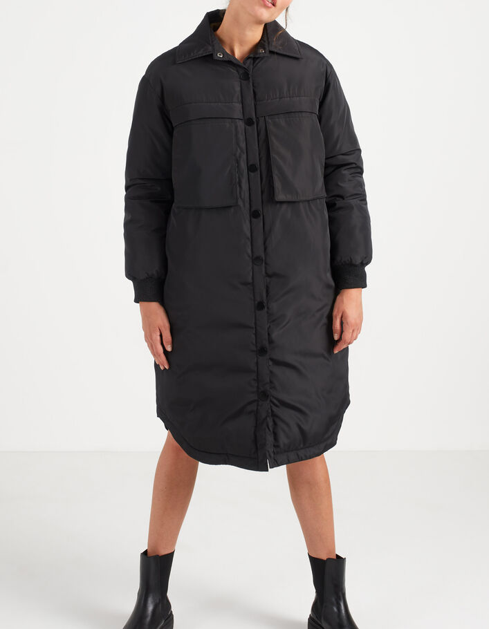 I.Code black long padded jacket with XL pockets - I.CODE