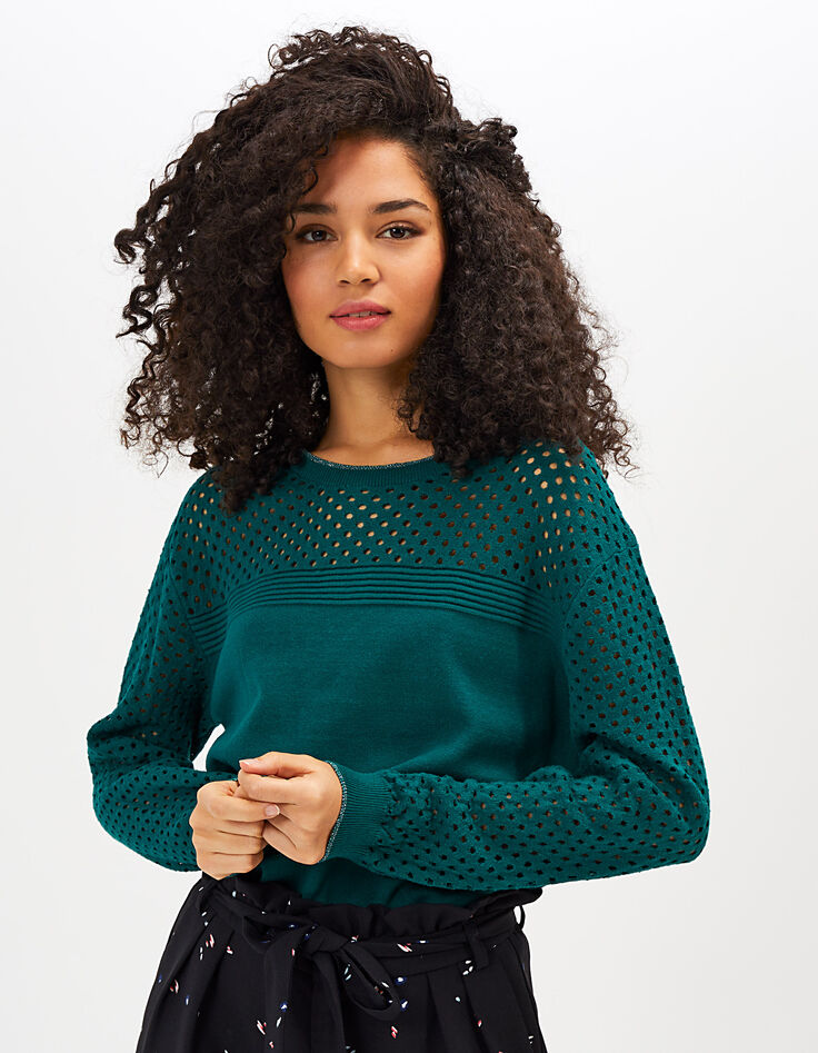 Smaragdgrüner Pullover mit Ajourmuster I.Code-3 Smaragdgrüner Pullover mit Ajourmuster I.Code-3