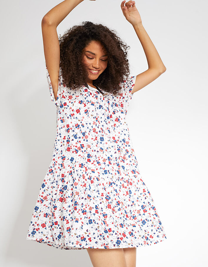 Cremeweißes Kleid mit Floral Preppy-Print I.Code - I.CODE