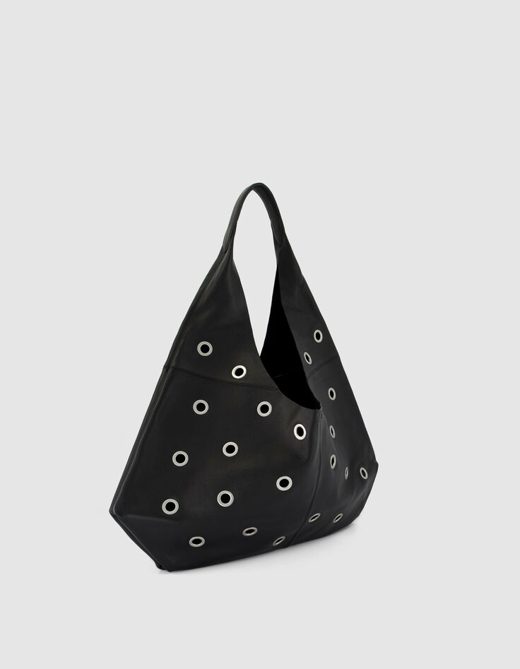 Schwarzes Leder Hobo Tasche maxi &Ouml;sen Design Gr&ouml;&szlig;e L Damen-3