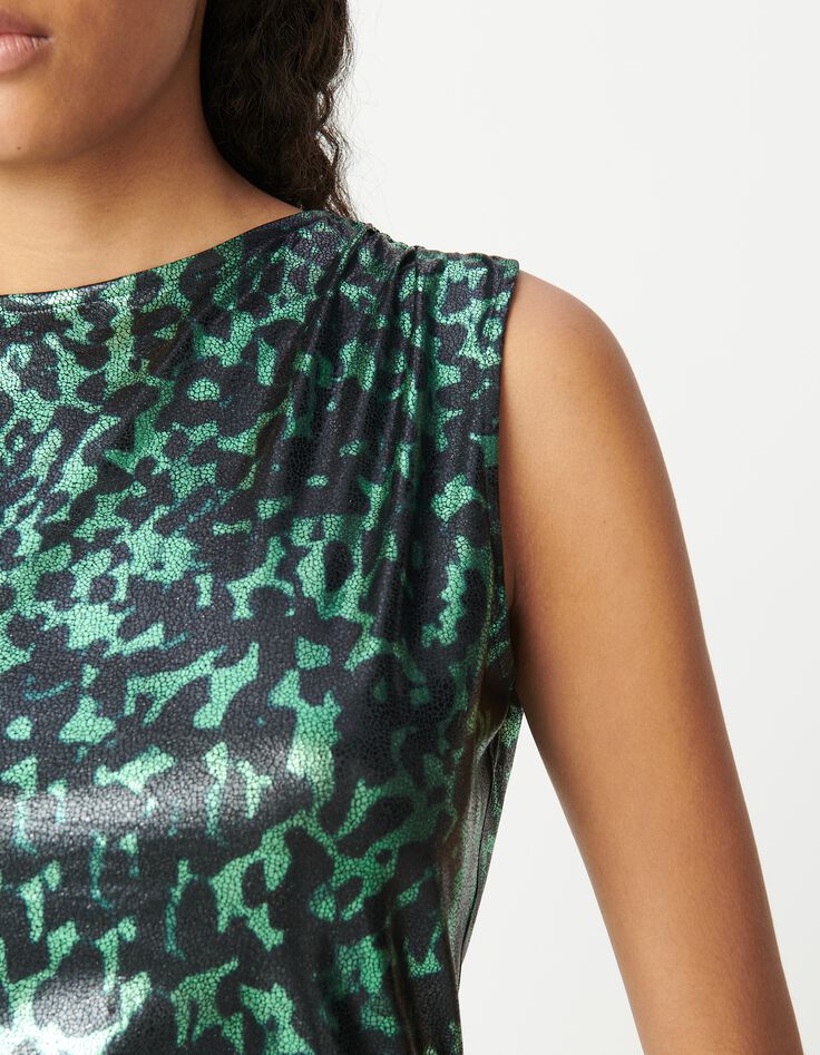 Gr&uuml;nes Damen-Top mit Metallic-Camouflage-Druck-4