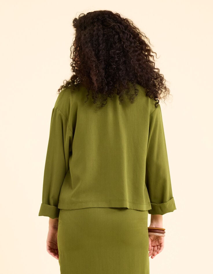 I.Code khaki flowing jacket with buttoned pockets-5