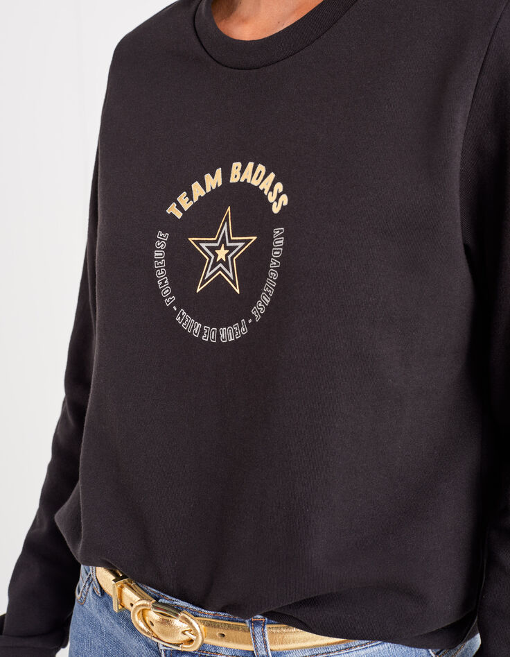 Sweat noir molleton message rond doré I.Code-3