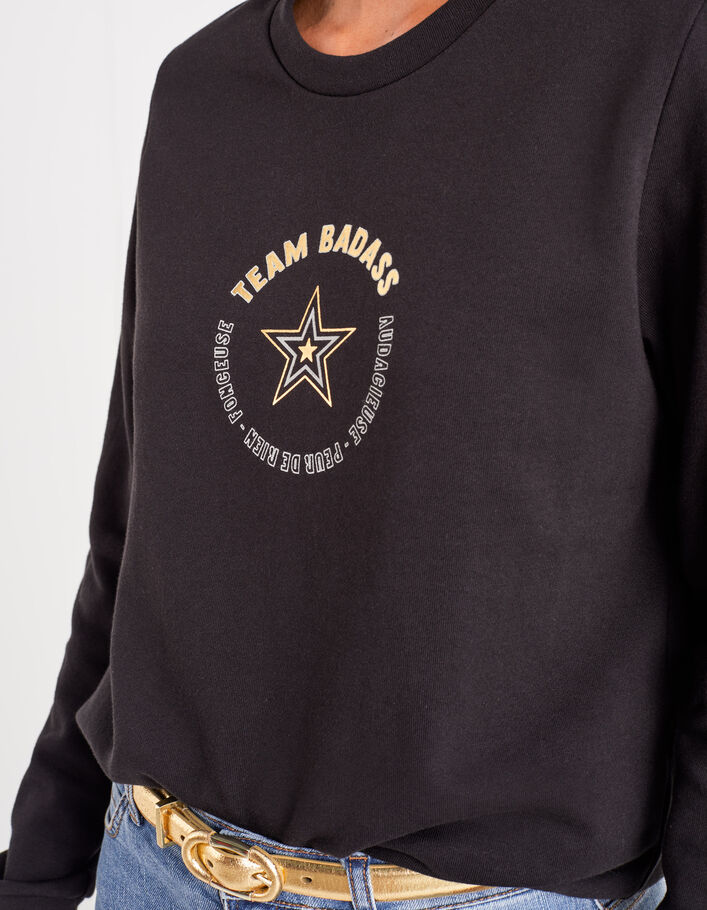 I.Code black sweatshirt with gold round slogan - I.CODE
