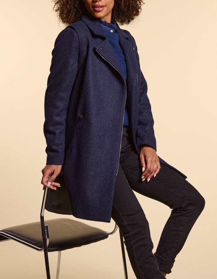 Manteau marine lainage ray&eacute; manches amovibles I.Code-1