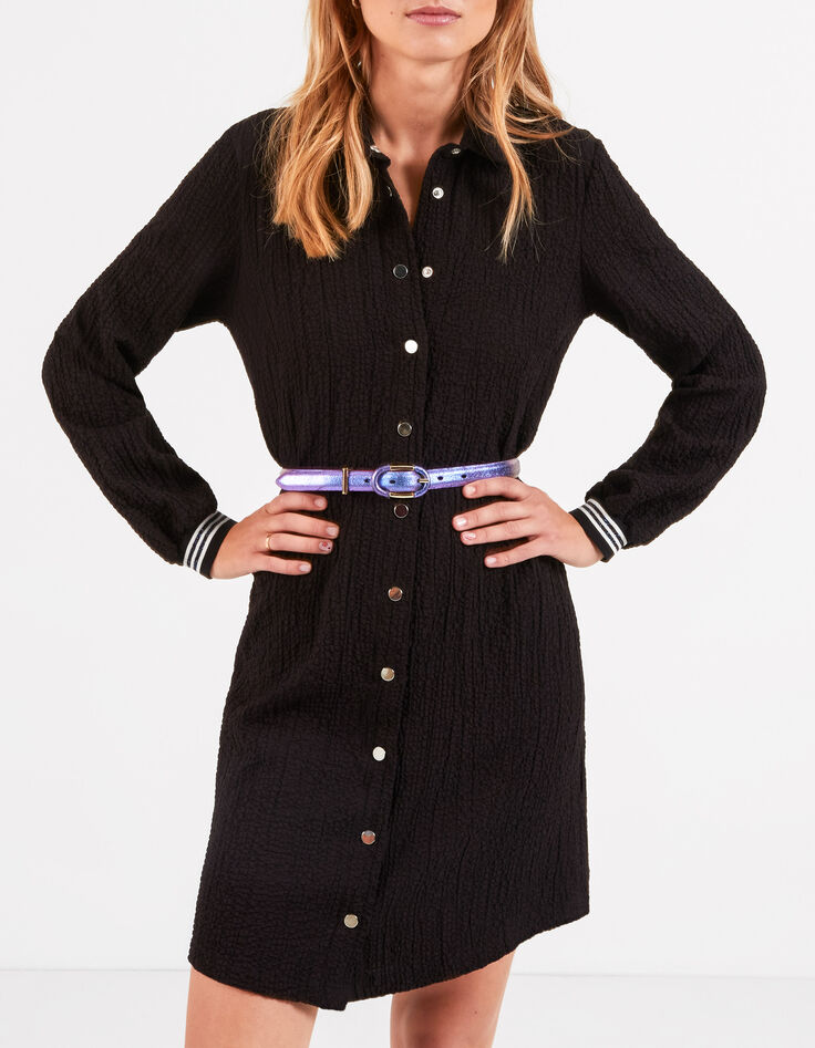 I.Code black seersucker press studded shirt dress-2