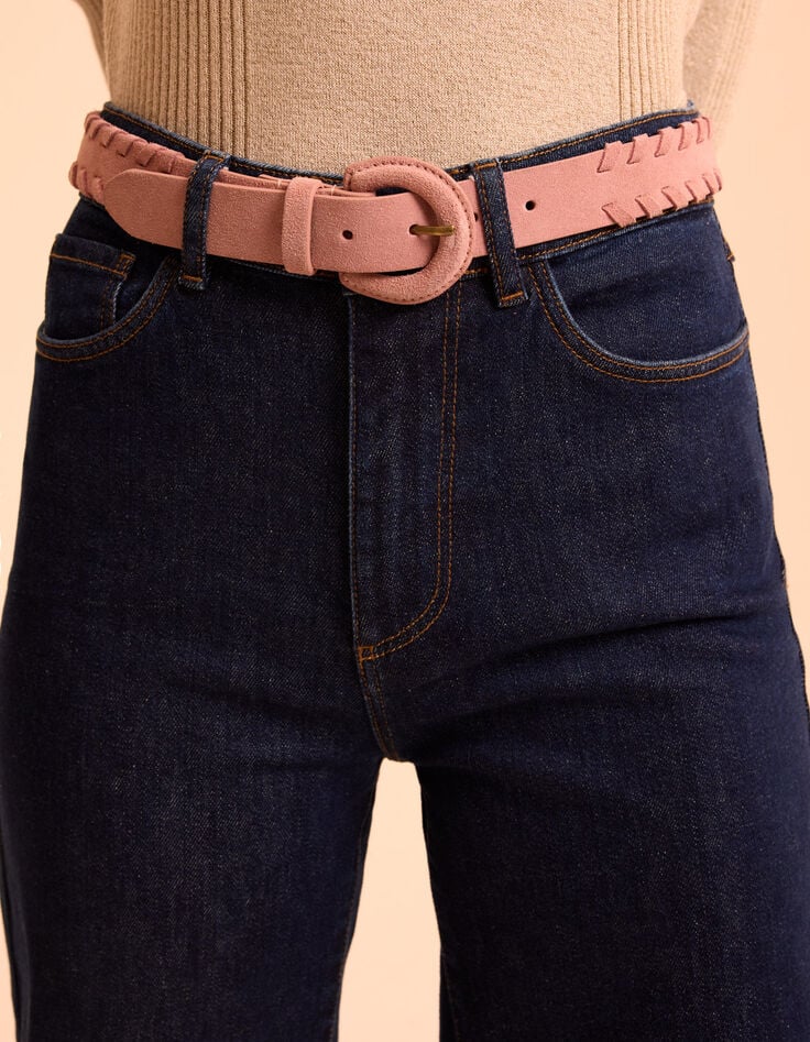 I.Code pink velour leather belt with braided edges-4 I.Code pink velour leather belt with braided edges-4