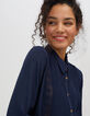 Marine hemd met plooien en kant I.Code -5