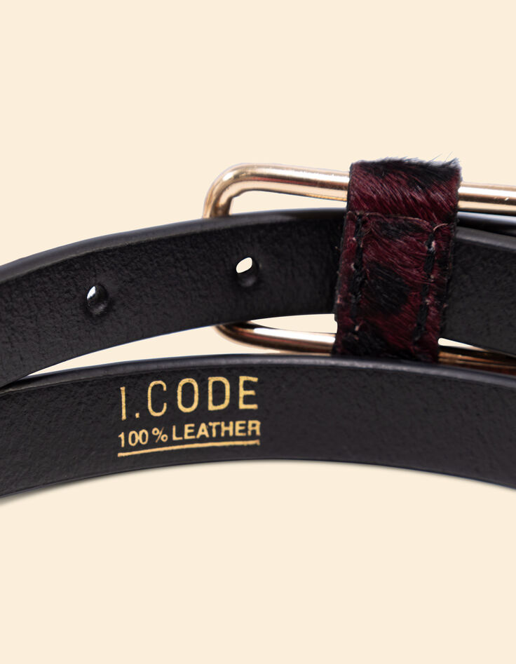Ceinture fine bordeaux cuir motif léopard I.Code-4 Ceinture fine bordeaux cuir motif léopard I.Code-4